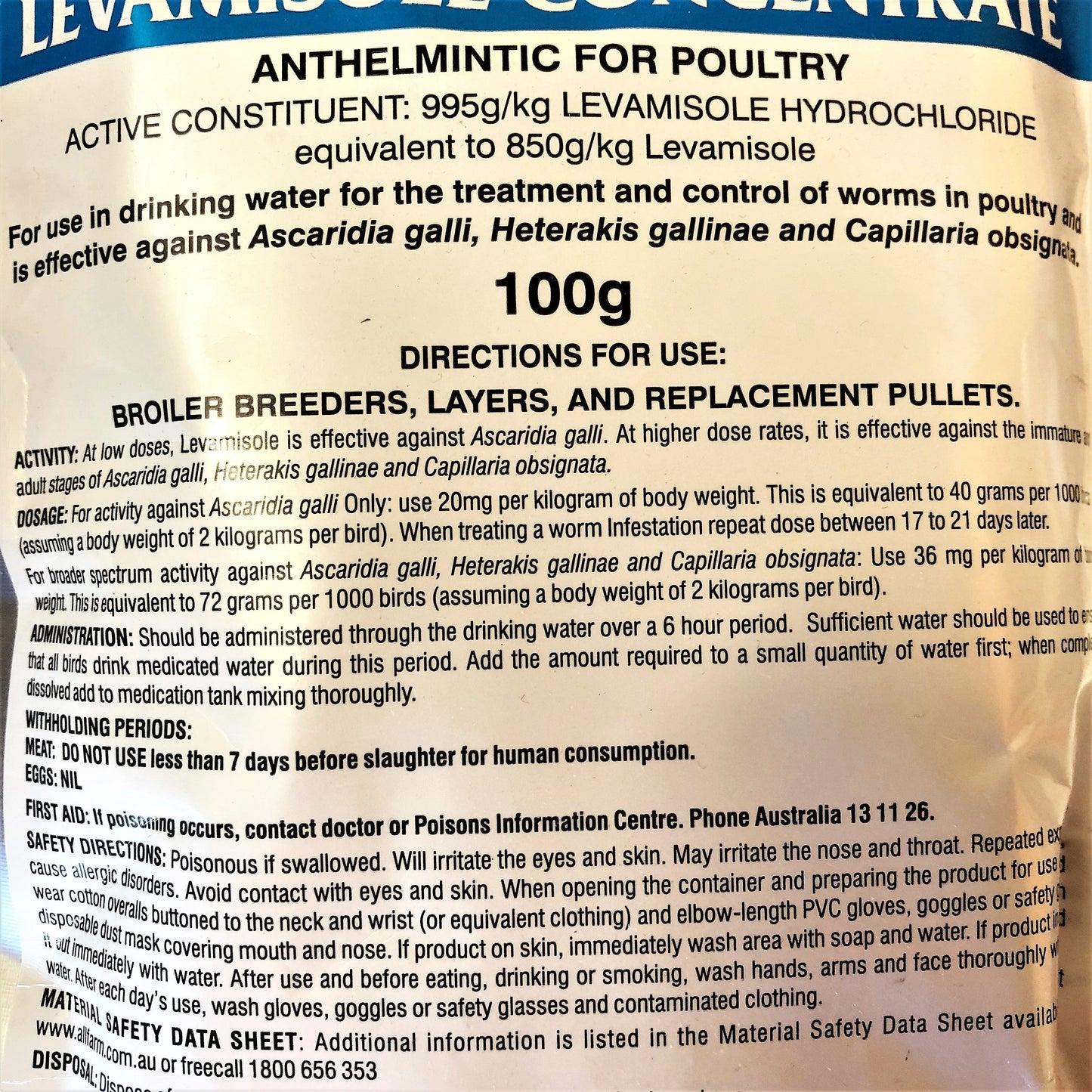 Levamisole Concentrate 100g Wormer