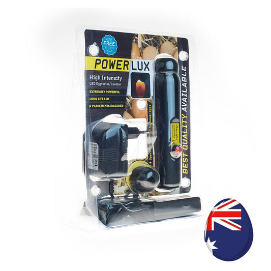 Egg candler Powerlux with high power LED + AUS adapter & battery pack